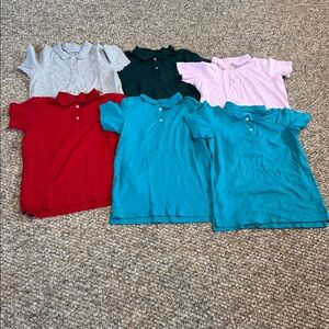 Girl’s Lands’ End Polo Shirts Red,Pink,Gray, Green&Teal like new size 10-12 Med.